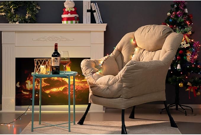 HollyHOME Lazy Chair with Armrest and Side Pocket, Comfy Accent Lounge Chair,Leisure Sofa Armchair for Living Room, Bedroom, Dorm, or Small Spaces, Oversized Reading Sofa Chair,Cotton-Linen Tan