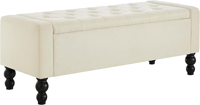 50" W Storage Ottoman Bench with Safety Hinge, Load up to 660 lb Ottoman with Storage, Upholstered Tufted Entryway Bench with Seating for Living Room, Bedroom, Entryway, Beige