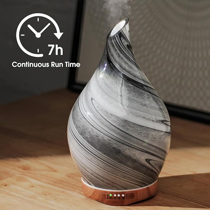 Porseme 280ml Essential Oil Diffuser Glass Color Changing Aroma Air Diffusers Aromatherapy Ultrasonic Cool Mist Humidifier 7 Running Hours Waterless Auto-Off for Sleeping, Yoga, Office, Spa (Ink)