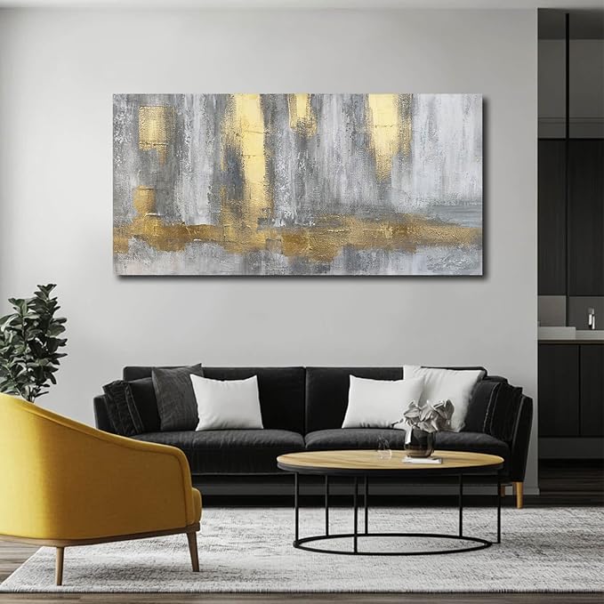 XIANSHOU Textured Wall Art Gold Wall Decor Modern Wall Picture 24"x48" Artwork for Bedroom Decorative Painting for Dining Room Area