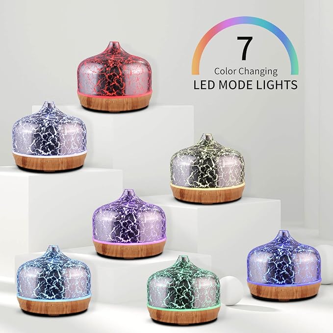 Porseme 500ml Essential Oil Diffuser Silver Plated Glass Aromatherapy Ultrasonic Humidifier - Auto Shut-Off, BPA Free for Home Hotel Yoga SPA Gift