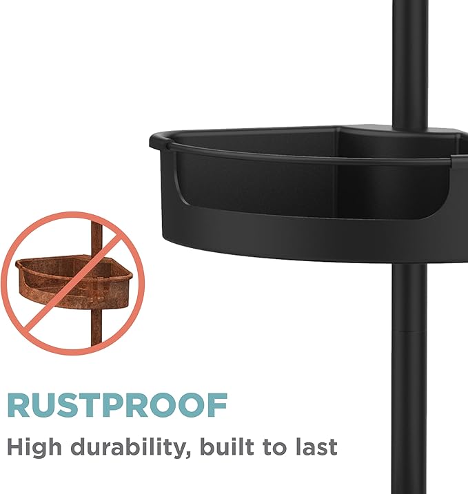 Zenna Home Tension Pole Shower Caddy Corner Organizer - Adjustable Standing Shower Caddy with 4 Baskets, 6 Hooks and Towel Bar, Rustproof Bathroom Tension Rod Organizer, 60 to 108 Inch, Matte Black