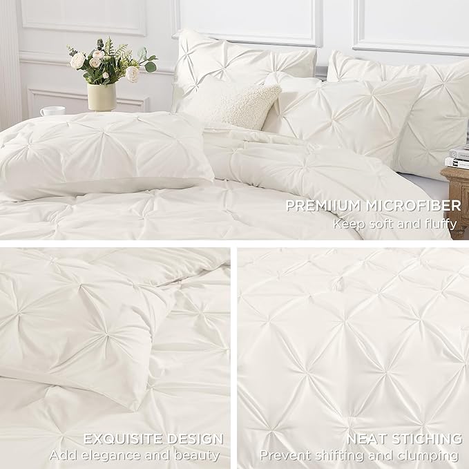 Andency Ivory King Size Comforter Set (104x90Inch), 3 Pieces Soft Lightweight Western Modern Pinch Pleat Bedding Comforters, All Season Warm Down Alternative Bed Set for Boys Men Adults
