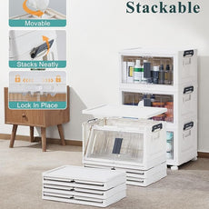 OlarHike 23QT Stackable Storage Bins with Lids - Folding Storage Box with Doors and Wheels, Collapsible Plastic Storage Bins for Closets and Organization, Christmas Gifts, 3 Pack Cubes