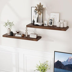 Fun Memories Floating Shelves for Wall, 36 x 9.3 Large Floating Shelf Wall Mounted Set of 2, Rustic Wood Shelves for Bathroom, Kitchen, Living, Heavy-Duty Storage Deep Shelf for Books, Decor, Walnut