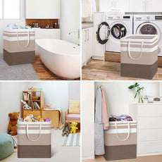 HomeHacks 2-Pack Large Laundry Basket, Waterproof, Freestanding Laundry Hamper, Collapsible Tall Clothes Hamper with Extended Handles for Clothes Toys in the Dorm and Family (Brown, 100L)