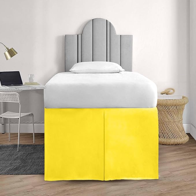 600TC -Dorm Bed Skirt - Split Corner Tailored Dorm Sized Bed Skirt - Dorm Room Essentials - Dorm Bed Skirt 100% Egyptian Cotton - Dorm Décor Bed Skirt Twin XL - 40" Drop (Yellow, Solid)