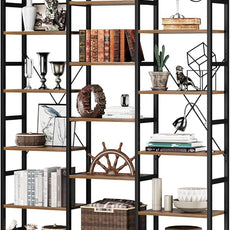 NUMENN 6-Tier Bookshelf Triple Column Bookcase with 17 Adjustable Open Display Shelves, Modern Book Shelves，Rustic Industrial Style Bookshelves for Bedroom, Living Room and Home Office, Vintage