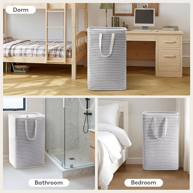 Lifewit 2 Pack Double Freestanding Clothes Hamper with Carry Handles, Large Tall Laundry Basket for Organization for Adults in Laundry Room Dorm Bedroom, Gray, 2 x 76L