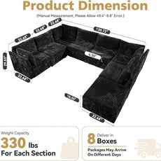 Large 8 Seat Modular Sectional Sofa with Ottoman Seat Corduroy Sleeper Sectional Sofa Bed Oversized Convertible Modular Couch for Living Room