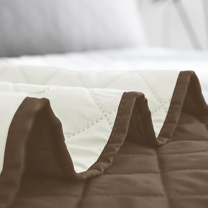 Easy-Going Twin Size Reversible Quilt Set with 1 Quilt and 1 Pillow Shams, Soft Bed Quilt Cover, Water Resistant Lightweight Microfiber Bedspread, Stain Resistant, Camel/Ivory