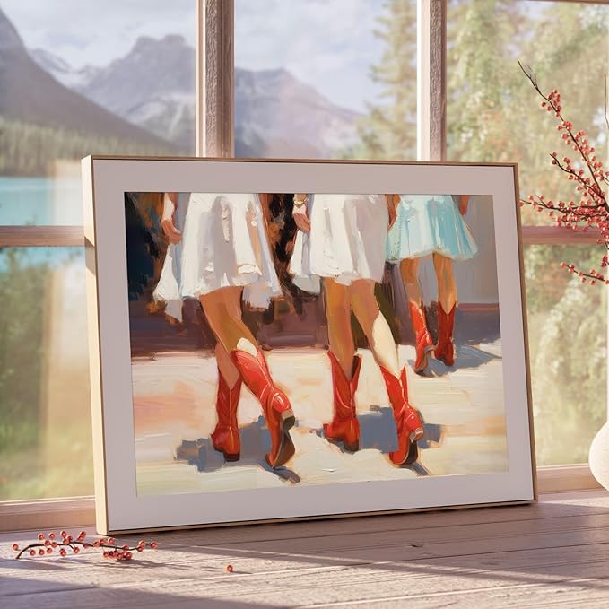 YUOPTKITR Cowgirl Boot Print Preppy Dorm Room Wall Art Girly Western Wall Art Pink Apartment Painting Preppy Cowgirl Dorm Room Wall Art Decor Girly Aesthetic Apartment Wall Decor UNFRAMED 16" X 24"
