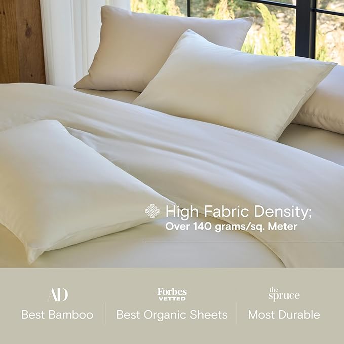 DOZ Duvet Cover Set, 100% Viscose derived from Bamboo, Organically Grown, Buttery Soft, Cooling Duvet Covers, High GSM, 1 Duvet Cover and 1 Pillowcase, 70"x90" (Ivory, Twin/Twin XL)