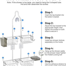 Adjustable Shower Caddy Hanging for Handheld Showerheads - Never Rust Shower Hanging Organizer, Upgraded Bathroom Shower Rack with Soap Basket, Hooks and Toothbrush Holder (Silver)