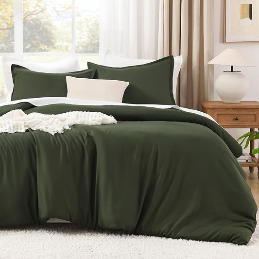 Litanika Comforter Set, Lightweight Solid Bedding Comforter Set, Fluffy Down Alternative Bed Set, Dark Olive Green, Super King Plus