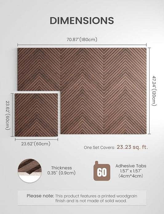Large Felt Bulletin Board,Cork Board Alternative 70.87'' x 47.24'' Art Acoustical Wall Panels-6 Pack with 60 Adhesive Tabs,for Recording Studio/Home Offices-Walnut/Pyramid
