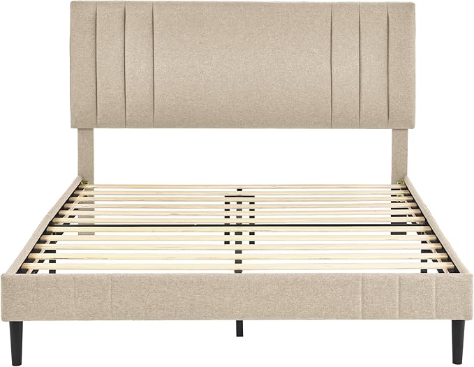 Decoro Chicago Modern Tufted Upholstered Platform Full Size Bed Frame, Linen