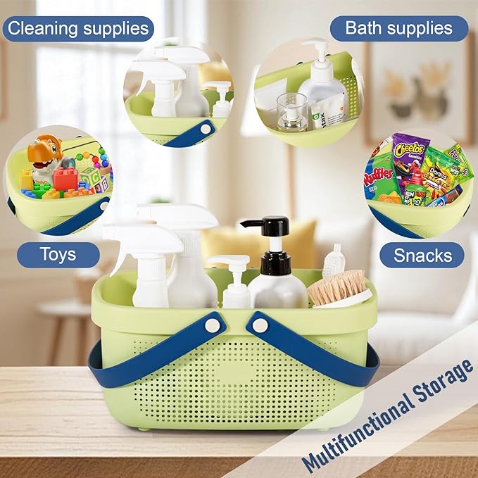 JiatuA Plastic Storage Basket with Handle Portable Shower Caddy Tote Organizer Basket Bin for Bathroom Kitchen Dorm Room Bedroom, ‌Yellow