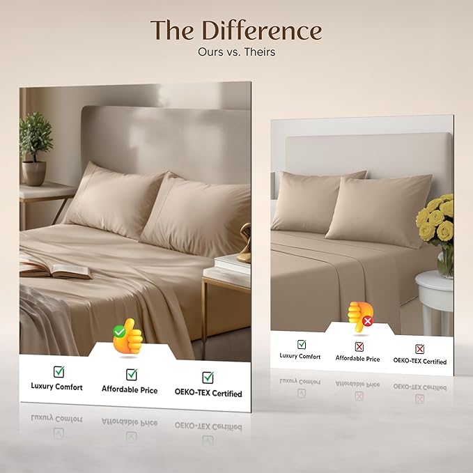 Utopia Bedding Queen Sheet Set – 4 Piece Bed Sheets for Queen Size Bed, Soft and Breathable Microfiber, Includes 1 Fitted Sheet, 1 Flat Sheet and 2 Pillowcases (Beige)
