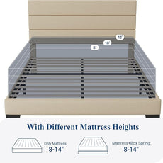 Allewie Full Size Platform Bed Frame with Fabric Upholstered Headboard and Wooden Slats Support, Fully Upholstered Mattress Foundation/No Box Spring Needed/Easy Assembly, Beige