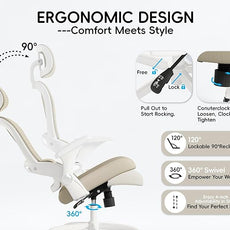 TRALT Office Chair - Ergonomic Office Chair with Back Support, Computer Chair - Home Office Desk Chairs, 330lbs Wide Seat Big and Tall Office Chairs with Headrest, Comfy Desk Chairs (Beige)