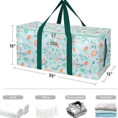 BALEINE Extra Large Storage Tote with Zippers & Carrying Handles, Heavy-Duty Oxford Fabric Moving Bags for Laundry, Space Saving, Storage, Spring Stroll