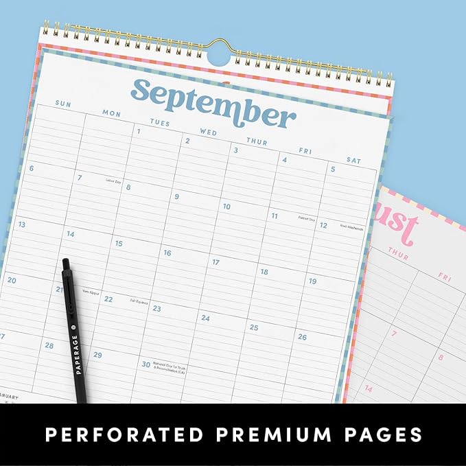 PAPERAGE 2026 Calendar, 12 Months (January 2026 - December 2026), Large (11.4 in x 14.76 in), Spiral Bound, 2026 Vertical Wall Calendar with Monthly & Yearly Views, Premium Paper - Pastel