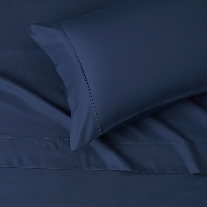 Amazon Basics Lightweight Super Soft Luxury Wrinkle Free Breathable Microfiber 3 Piece Fitted Sheet Set with 14-Inch Deep Pockets, Twin XL, Navy Blue, Solid (Pack of 4) AmazonBasics