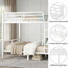 Twin XL Over Twin XL Bunk Bed, Metal Bunk Bed Frame Heavy Duty Bunk Beds Loft Bed Frame with Ladder and Guardrail Metal Slats No Box Spring Required for Adults Teens, White