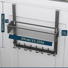 Consumest Over The Door Hooks Organizer - Over Door Hanger with 16 Hooks & 2 Baskets for Hanging Coat, Clothing, Towel, Hanging Organizer for Bathroom, Closet, College Dorm, Grey