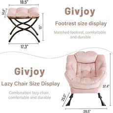 Lazy Chair and Ottoman, Large Accent Lounge Chair with Armrests and a Side Pocket, Modern Leisure Upholstered Sofa Reading Armchair with Footrest for Bedroom, Living Room, Dorm Rooms, Office