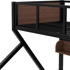 Bellemave Twin XL Over Queen Bunk Bed with Shelves, Metal Bunk Beds with Ladders and Lights, Heavy-Duty Bunkbed for Bedrooms, Guest Rooms and Dorms, No Box Spring Needed and Noise-Free Design, Black