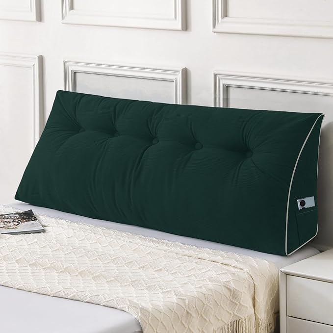 Sasttie Headboard Pillow Queen, Wedge Pillow Headboard for Sitting Up in Bed, Back-Rest Support Triangular Cushion for Reading - Features Removable Washable Cover, Green
