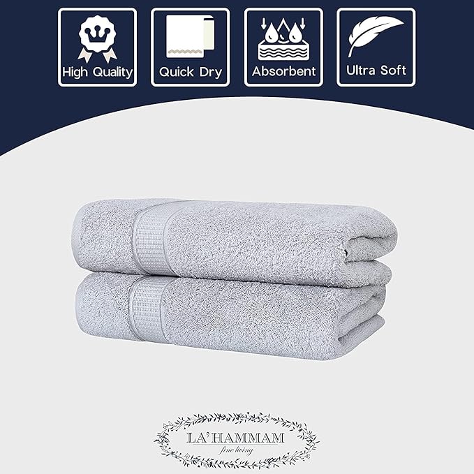 Personalized Bath Sheet Towels for Bathroom, Hotel, Spa, Pool, College Dorm, Super Soft, Highly Absorbent Turkish Cotton Monogrammed Oversized Towel 40" x 80" Extra Large Jumbo Bath Sheets, Light Grey