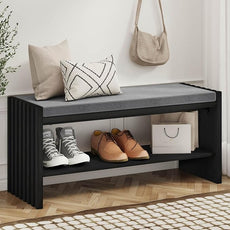 BON AUGURE Storage Bench, Entryway Bench with Shoes Storage, Wooden Benches with Seat Cushion, Shoe Rack Benches for Entry, Entrance, Front Door (Black Oak, 40 Inch Wide)