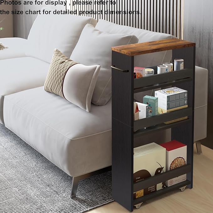 TEAMIX 4 Tier Slim Storage Cart with Handle, Small Kitchen Cart for Narrow Places,Rolling Laundry Cart on Wheels for Small Spaces