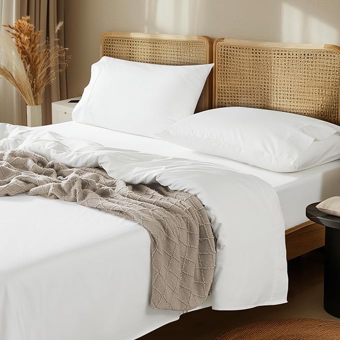 LBRO2M 100% Cotton Sheets Set Deep Pocket 24", 1000 Thread Count California King Size 4 Piece Bed Sheet Sets Soft Comfortable Bedding All Season (California King, White)
