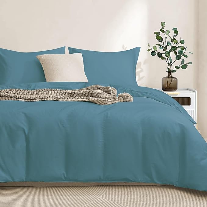 100-Percent Cotton Duvet Cover Set, Hidden Zipper Closure, Ultra Soft, Easy Care and Durable, Simple Bedding Style, Queen/Full, Solid Teal Blue (Comforter Not Included)
