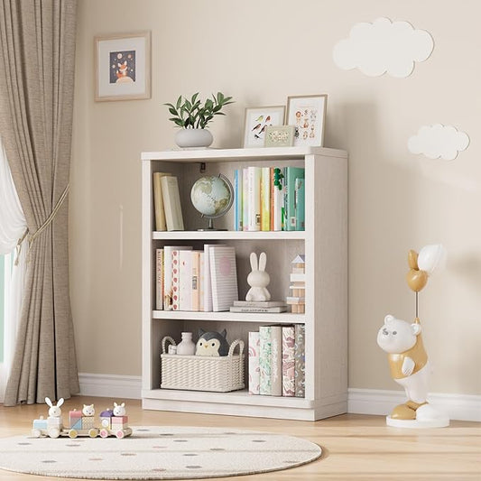 Rresyet 3 -Tier Bookcase and Book Shelf, 31” Wide Bookshelves, Wooden Bookcase Display Storage for Home Office, Living Room and Study Room (White)