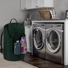 Laundry Bag with Shoulder Straps and Mesh Pocket Laundry Backpack Large Portable Laundry Hamper for College Laundromat Apartment (Green)