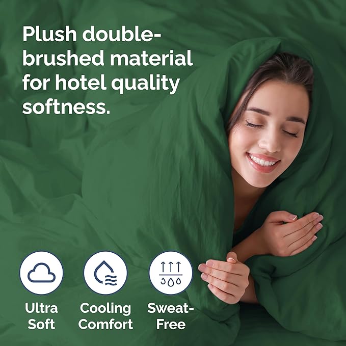 Duvet Cover Cal King Size Set - Extra Soft Cal King Size Duvet Cover 104 x 98 with 2 Pillow Shams - Hotel Luxury & Fade Free w/Zipper Closures & Ties - Comfy Breathable Bedding Set (Emerald Green)