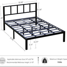 14 Inch Bamboo Bed Frame – Solid Wood Platform Bed Frame, Strong and Stable, with Non-Slip Slats for Support, No Box Spring Needed, Easy to Assemble, Noise-Free (Black, Full with Headboard)