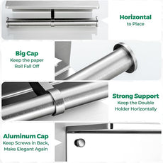 Toilet Paper Holder - Aluminium Double Roll Toilet Tissue Holder with Mobile Phone Shelf for Bathroom, 3M Self Adhesive No Drilling or Wall-Mounted, Rustproof Modern Style Brushed Nickel