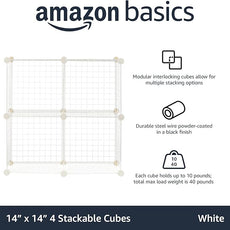 Amazon Basics 4 Cube Storage Organizer - Wire Grid Closet and Storage Shelves, Stackable, White 14