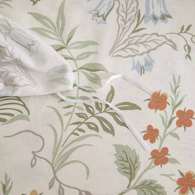 mixinni White Duvet Cover Set with Green Leaves Twin Size 100% Cotton Flower Printed Bedding Set 1 Duvet Cover 2 Pillowcases for Teen Girls, Ultra Soft, Breathable, Comfortable(3pcs, Twin Size)
