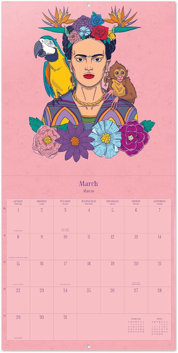 Frida Kahlo Wall Calendar 2026 12" x 12" FSC® Plastic Free - Starts Week On Sunday | Family Planner Art Calendar 2026 | Frida Kahlo Gifts