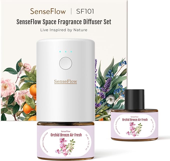 SF101 Pro Waterless Plug-In Air Freshener, 100% Plant-Based Ultrasonic Diffuser, Adjustable 120-Day Scent Air Mist, Covers 100㎡ for Home, Hotel-Orchid Breeze Air Fresh