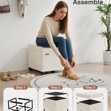 17.7 inches Velvet turfed Ottomans Cube with Storage, Metal-Framed Square Linen Storage Ottoman Foot Rest Stool Holds 770 LB for Dorm Living Room Bedroom White UASND64W