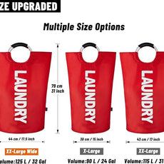 Caroeas 125L Laundry Basket,Large Laundry Hamper, Laundry Bag with Padded Handles, Clothes Hamper Stands Up Well, Collapsible Free Standing Easy Storage Washing Bin (Red,125L)