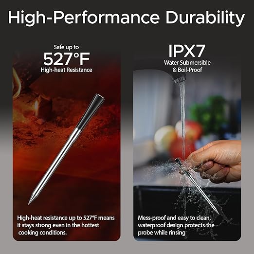 750ft Wireless Meat Thermometer Long Range for Smoker, BBQ & Rotisserie, 2 Probes Smart Bluetooth Thermometer Dual Sensor Waterproof Probe with LCD Base Station Display & App Control